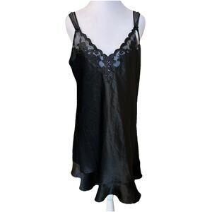 VTG Oscar de la Renta Babydoll Nightgown Large Black Lace Satin Sexy Slip Dress